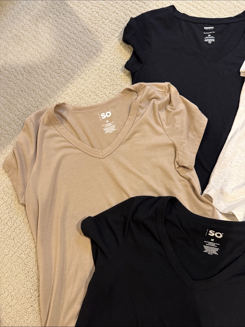 SO Women’s V-Neck Short Sleeve Tee — Black, Gray, Cream, Tan Bundle Medium - Picture 3 of 11